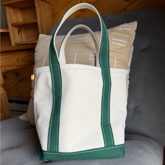 L.L. Bean Boat And Tote - Upcycled with Vintage Brooches - Small Dark Green - Picture 7 of 10